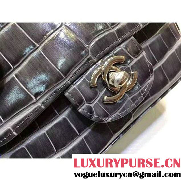Chanel Crocodile Pattern Calfskin Mini Classic Flap Bag A1115 Grey(Silver Hardware) (KN-121562 )