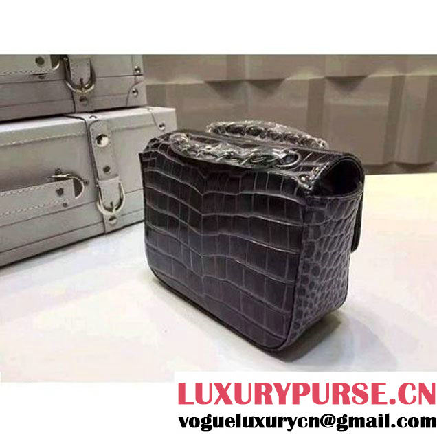 Chanel Crocodile Pattern Calfskin Mini Classic Flap Bag A1115 Grey(Silver Hardware) (KN-121562 )