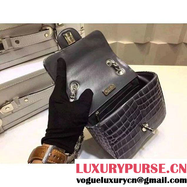 Chanel Crocodile Pattern Calfskin Mini Classic Flap Bag A1115 Grey(Silver Hardware) (KN-121562 )