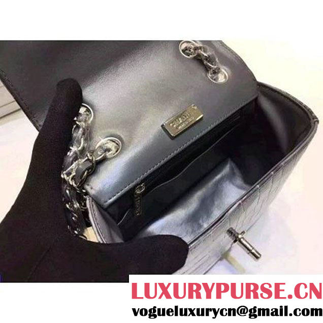 Chanel Crocodile Pattern Calfskin Mini Classic Flap Bag A1115 Grey(Silver Hardware) (KN-121562 )
