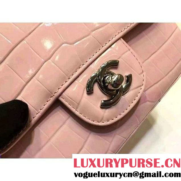 Chanel Crocodile Pattern Calfskin Mini Classic Flap Bag A1115 Pink (Silver Hardware) (KN-121563 )