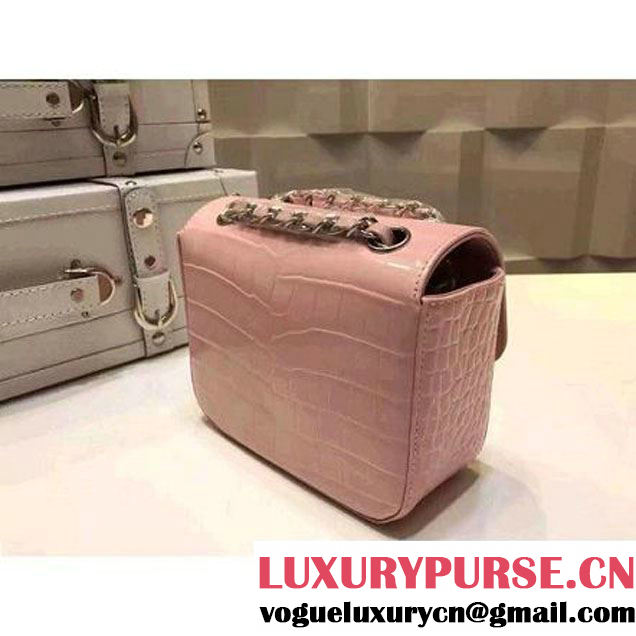 Chanel Crocodile Pattern Calfskin Mini Classic Flap Bag A1115 Pink (Silver Hardware) (KN-121563 )