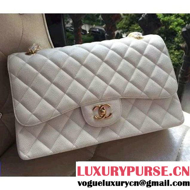 Chanel Jumbo 1113 Caviar Leather Classic Double Flap Bag White(GHW) (H-122238 )