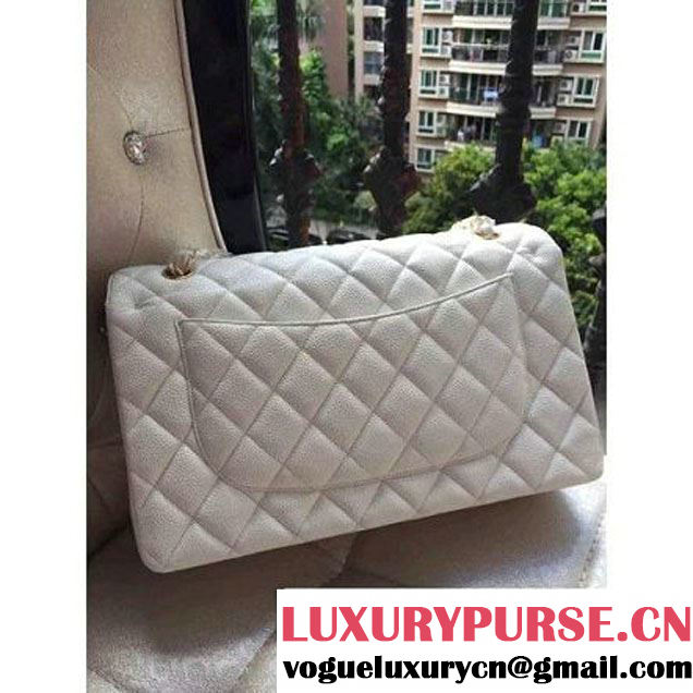 Chanel Jumbo 1113 Caviar Leather Classic Double Flap Bag White(GHW) (H-122238 )