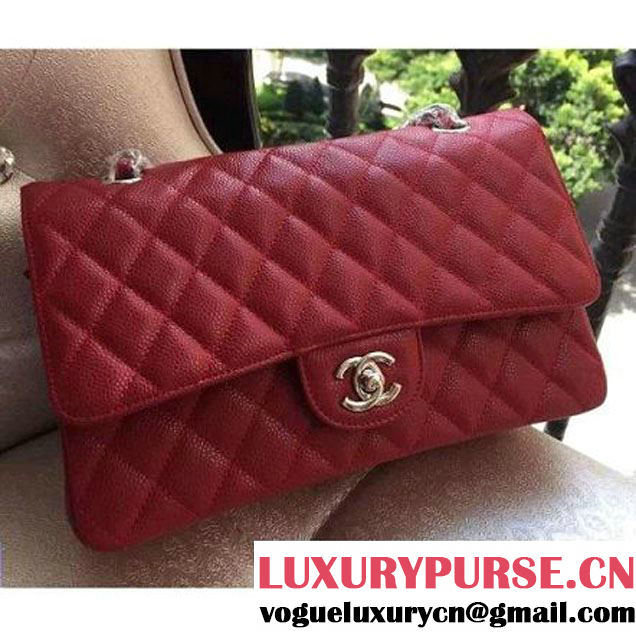 Chanel Medium A1112 Caviar Classic Double Flap Bag Red(SHW) (H-122248 )