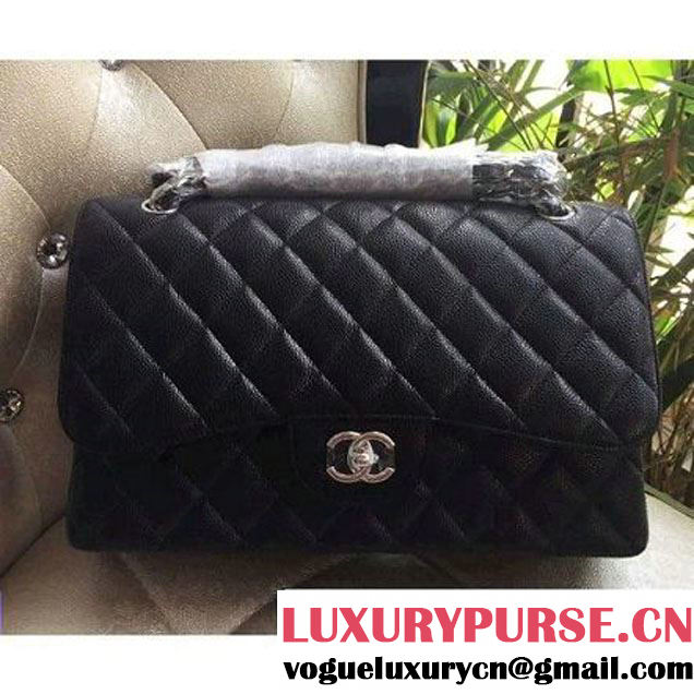 Chanel Jumbo 1113 Caviar Leather Classic Double Flap Bag Black(SHW) (H-122244 )