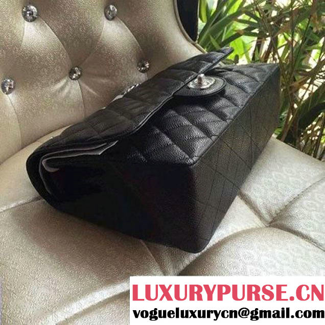 Chanel Jumbo 1113 Caviar Leather Classic Double Flap Bag Black(SHW) (H-122244 )