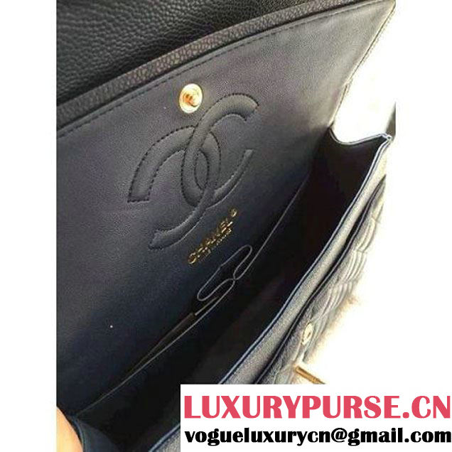 Chanel Medium A1112 Caviar Classic Double Flap Bag Deep Blue(GHW) (H-122251 )