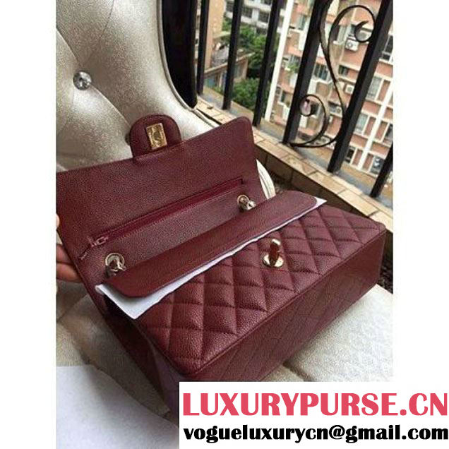 Chanel Medium A1112 Caviar Classic Double Flap Bag Burgundy(GHW) (H-122254 )