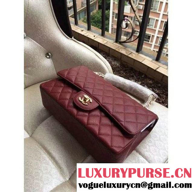 Chanel Medium A1112 Caviar Classic Double Flap Bag Burgundy(GHW) (H-122254 )