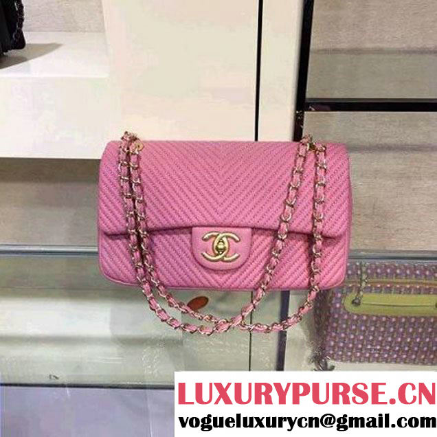 Chanel Lambskin Flap Bag Embellished With Chevron Quilting Pink Cruise 2016 (2A143-122601 )