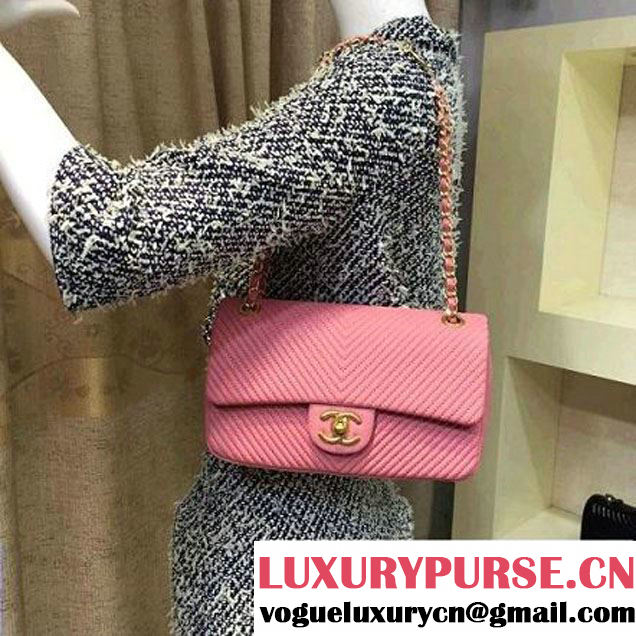 Chanel Lambskin Flap Bag Embellished With Chevron Quilting Pink Cruise 2016 (2A143-122601 )