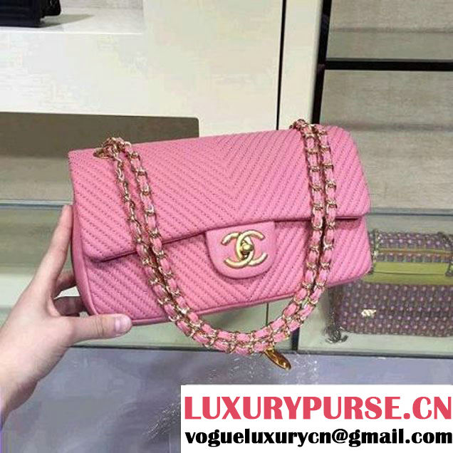 Chanel Lambskin Flap Bag Embellished With Chevron Quilting Pink Cruise 2016 (2A143-122601 )