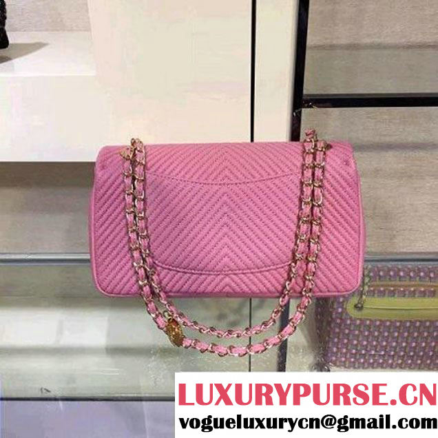 Chanel Lambskin Flap Bag Embellished With Chevron Quilting Pink Cruise 2016 (2A143-122601 )