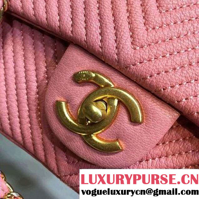 Chanel Lambskin Flap Bag Embellished With Chevron Quilting Pink Cruise 2016 (2A143-122601 )