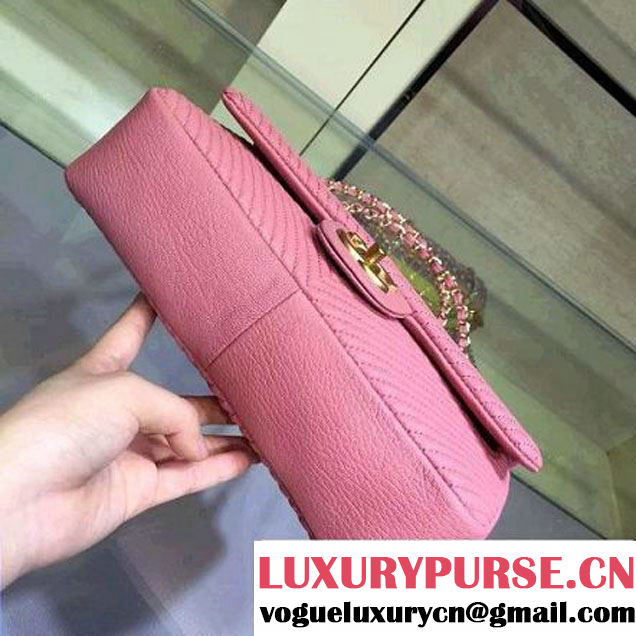 Chanel Lambskin Flap Bag Embellished With Chevron Quilting Pink Cruise 2016 (2A143-122601 )