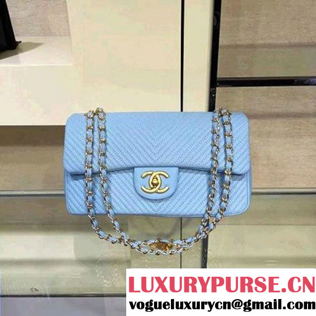 Chanel Lambskin Flap Bag Embellished With Chevron Quilting Blue Cruise 2016 (2A143-122602 )