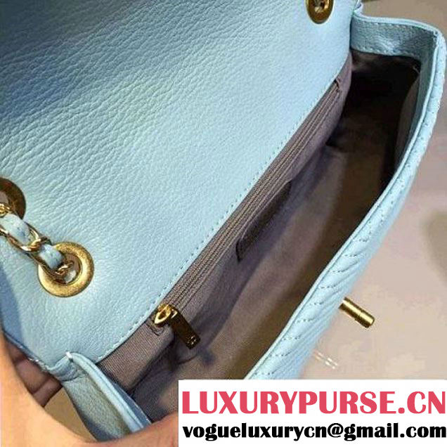 Chanel Lambskin Flap Bag Embellished With Chevron Quilting Blue Cruise 2016 (2A143-122602 )