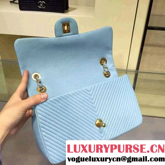 Chanel Lambskin Flap Bag Embellished With Chevron Quilting Blue Cruise 2016 (2A143-122602 )