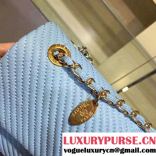 Chanel Lambskin Flap Bag Embellished With Chevron Quilting Blue Cruise 2016 (2A143-122602 )