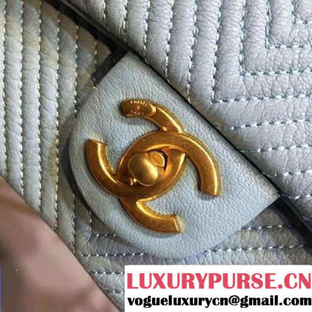 Chanel Lambskin Flap Bag Embellished With Chevron Quilting Blue Cruise 2016 (2A143-122602 )