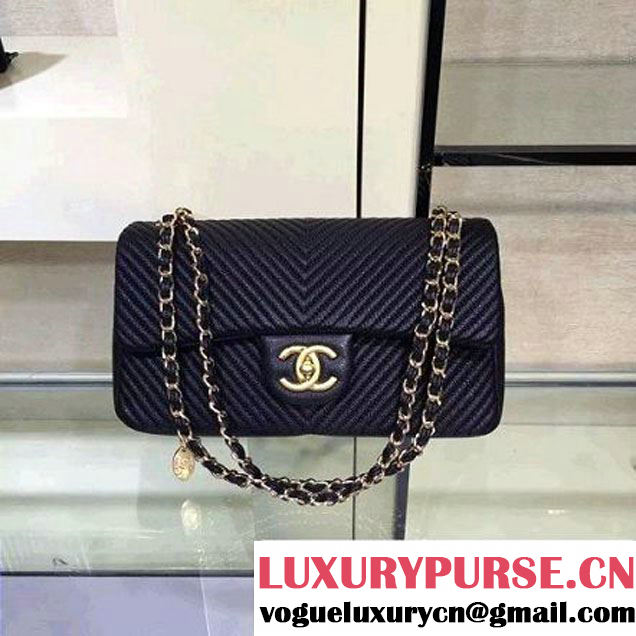 Chanel Lambskin Flap Bag Embellished With Chevron Quilting Black Cruise 2016 (2A143-122603 )