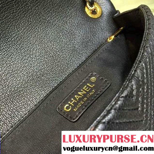 Chanel Lambskin Flap Bag Embellished With Chevron Quilting Black Cruise 2016 (2A143-122603 )
