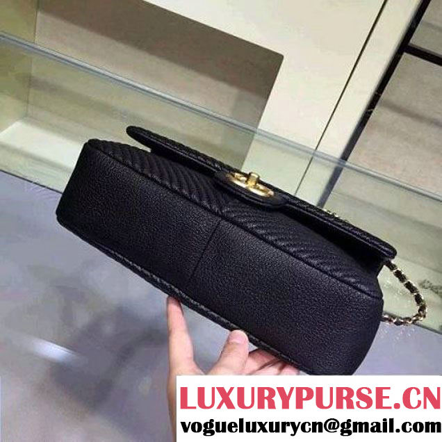 Chanel Lambskin Flap Bag Embellished With Chevron Quilting Black Cruise 2016 (2A143-122603 )