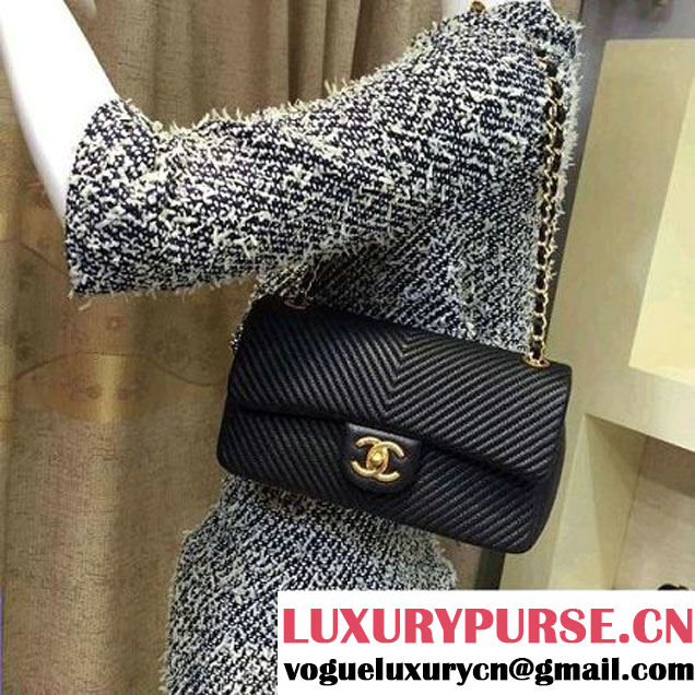 Chanel Lambskin Flap Bag Embellished With Chevron Quilting Black Cruise 2016 (2A143-122603 )