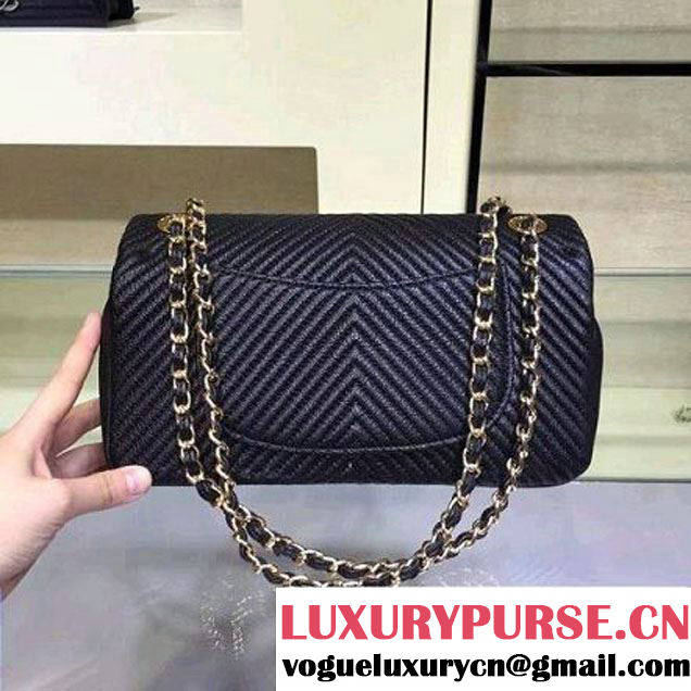 Chanel Lambskin Flap Bag Embellished With Chevron Quilting Black Cruise 2016 (2A143-122603 )