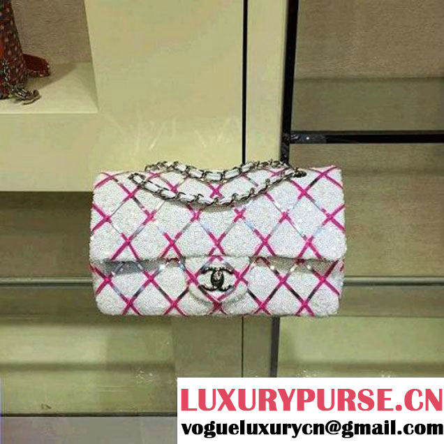 Chanel Sequin Classic Flap Bag Embellished With Embroideries White Cruise 2016 (2A143-010409 )