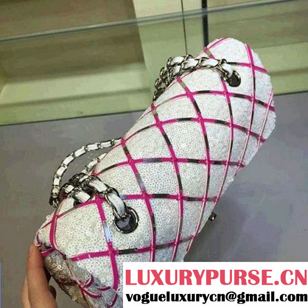 Chanel Sequin Classic Flap Bag Embellished With Embroideries White Cruise 2016 (2A143-010409 )