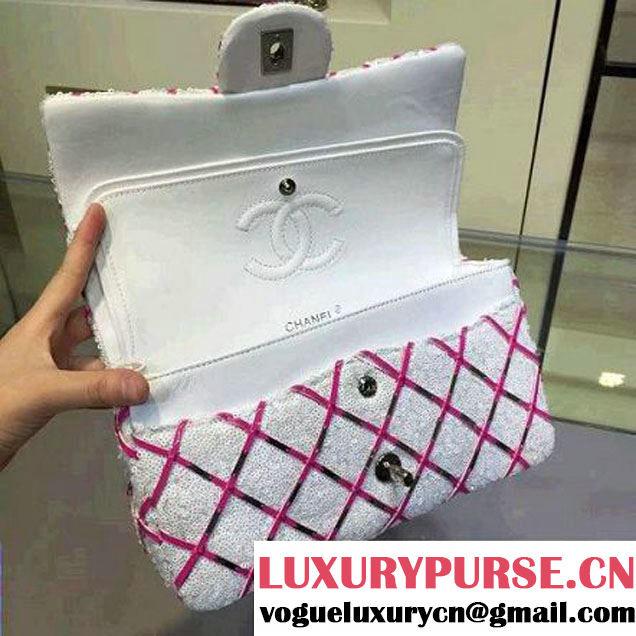 Chanel Sequin Classic Flap Bag Embellished With Embroideries White Cruise 2016 (2A143-010409 )