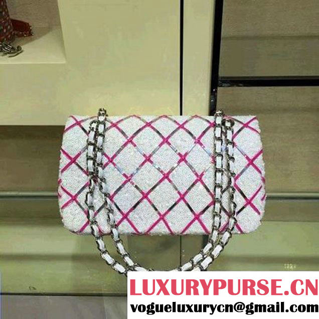 Chanel Sequin Classic Flap Bag Embellished With Embroideries White Cruise 2016 (2A143-010409 )