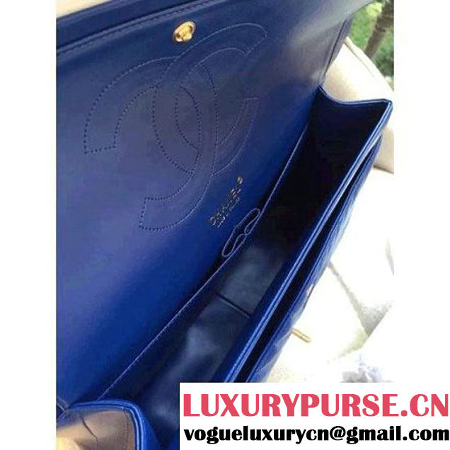 Chanel 1113 Lambskin Chevron Quilting Classic Jumbo Flap Bag Royal Blue with GHW 2015 (H-010734 )