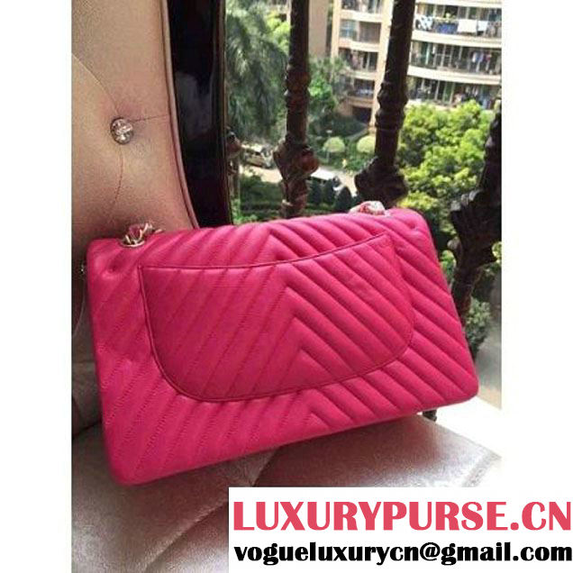 Chanel 1113 Lambskin Chevron Quilting Classic Jumbo Flap Bag Rosy 2015 (H-010737 )