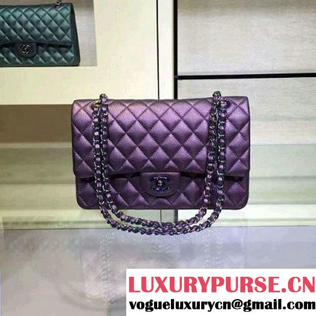 Chanel Medium Classic Flap Bag In Purple Iridescent Deerskin 2016 (2A143-6011905 )