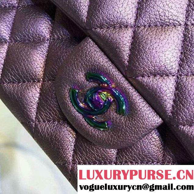 Chanel Medium Classic Flap Bag In Purple Iridescent Deerskin 2016 (2A143-6011905 )