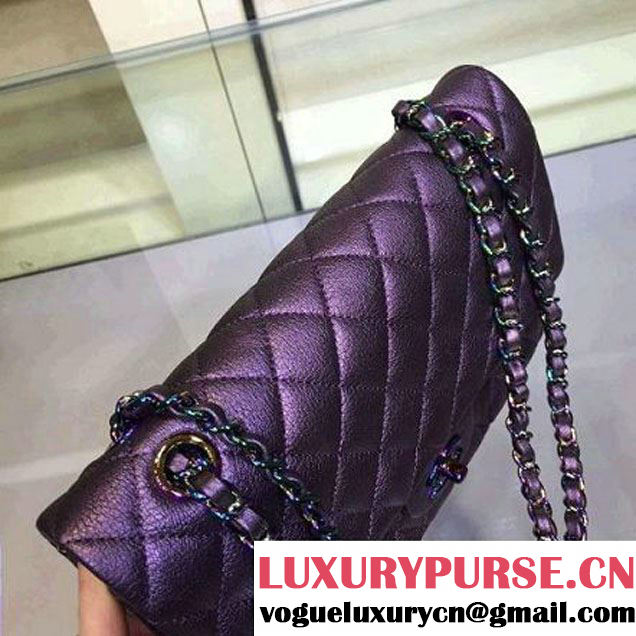 Chanel Medium Classic Flap Bag In Purple Iridescent Deerskin 2016 (2A143-6011905 )