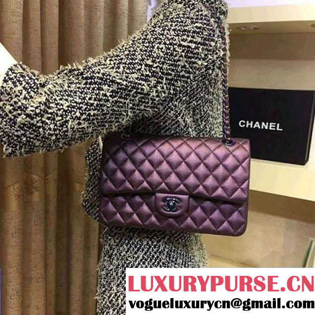 Chanel Medium Classic Flap Bag In Purple Iridescent Deerskin 2016 (2A143-6011905 )