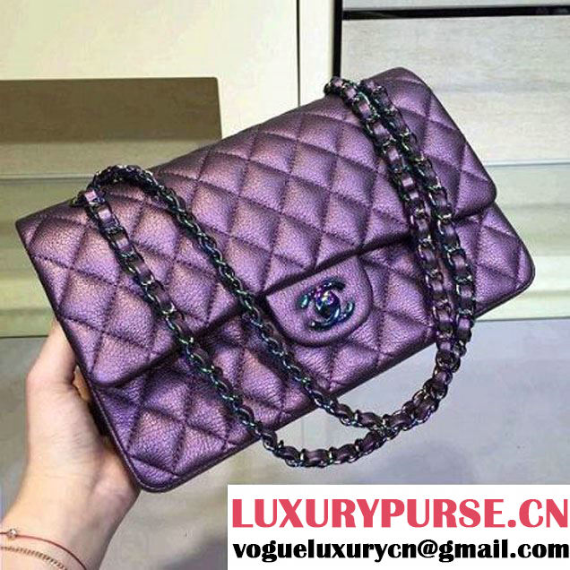 Chanel Medium Classic Flap Bag In Purple Iridescent Deerskin 2016 (2A143-6011905 )