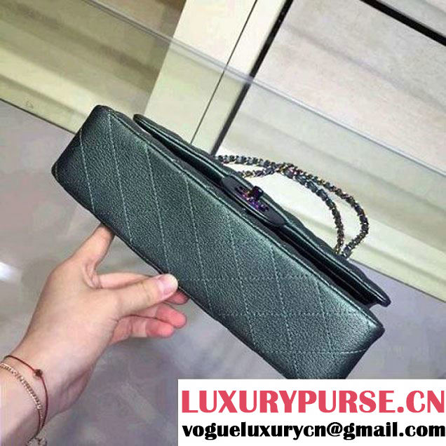 Chanel Medium Classic Flap Bag In Blue Iridescent Deerskin 2016 (2A143-6011906 )