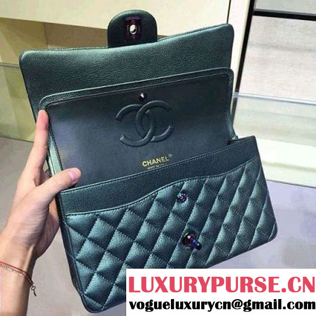 Chanel Medium Classic Flap Bag In Blue Iridescent Deerskin 2016 (2A143-6011906 )