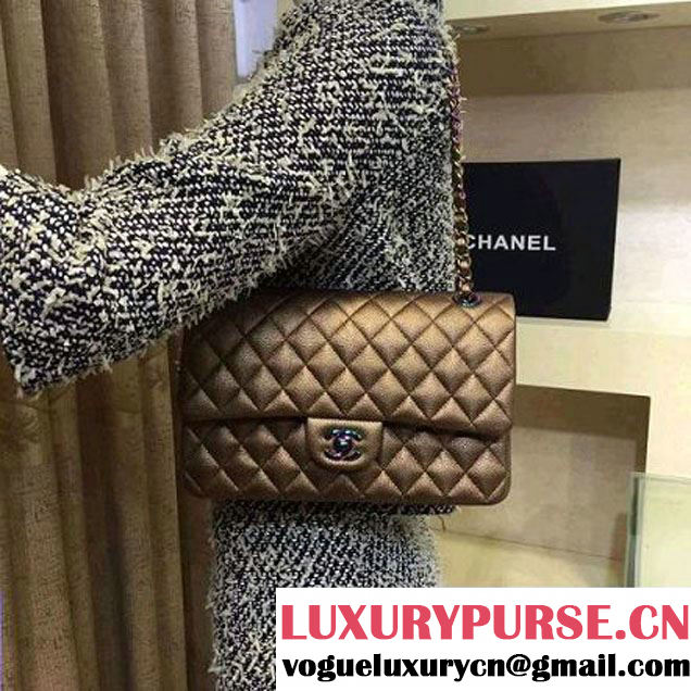 Chanel Medium Classic Flap Bag In Gold Iridescent Deerskin 2016 (2A143-6011907 )