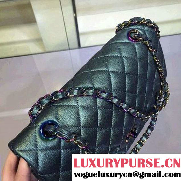 Chanel Medium Classic Flap Bag In Green Iridescent Deerskin 2016 (2A143-6011908 )