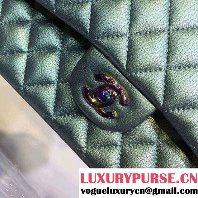 Chanel Medium Classic Flap Bag In Green Iridescent Deerskin 2016 (2A143-6011908 )