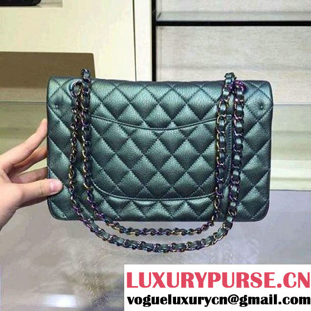 Chanel Medium Classic Flap Bag In Green Iridescent Deerskin 2016 (2A143-6011908 )