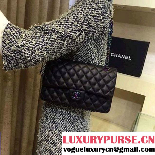 Chanel Medium Classic Flap Bag In Black Iridescent Deerskin 2016 (2A143-6011909 )