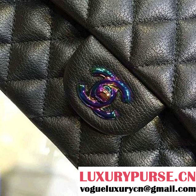 Chanel Medium Classic Flap Bag In Black Iridescent Deerskin 2016 (2A143-6011909 )