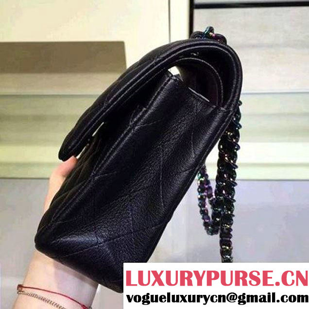 Chanel Medium Classic Flap Bag In Black Iridescent Deerskin 2016 (2A143-6011909 )